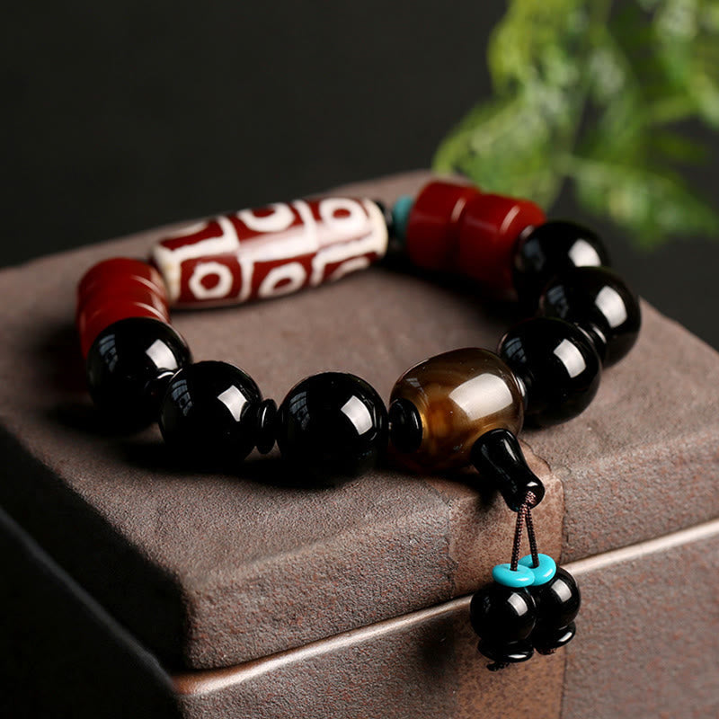 BWOOOH Tibetan Nine-Eye Dzi Bead Black Onyx Wealth Protection Bracelet