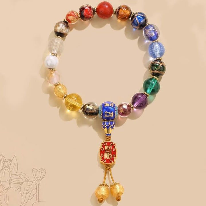 BWOOOH Tibetan Colorful Incense Ash Liuli Glass Bead Om Mani Padme Hum Dorje Vajra 18 Beads Wrist Mala