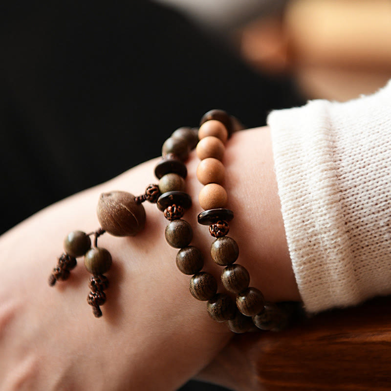 Buddha Stones Tibetan Sandalwood Protection Charm Mala Bracelet
