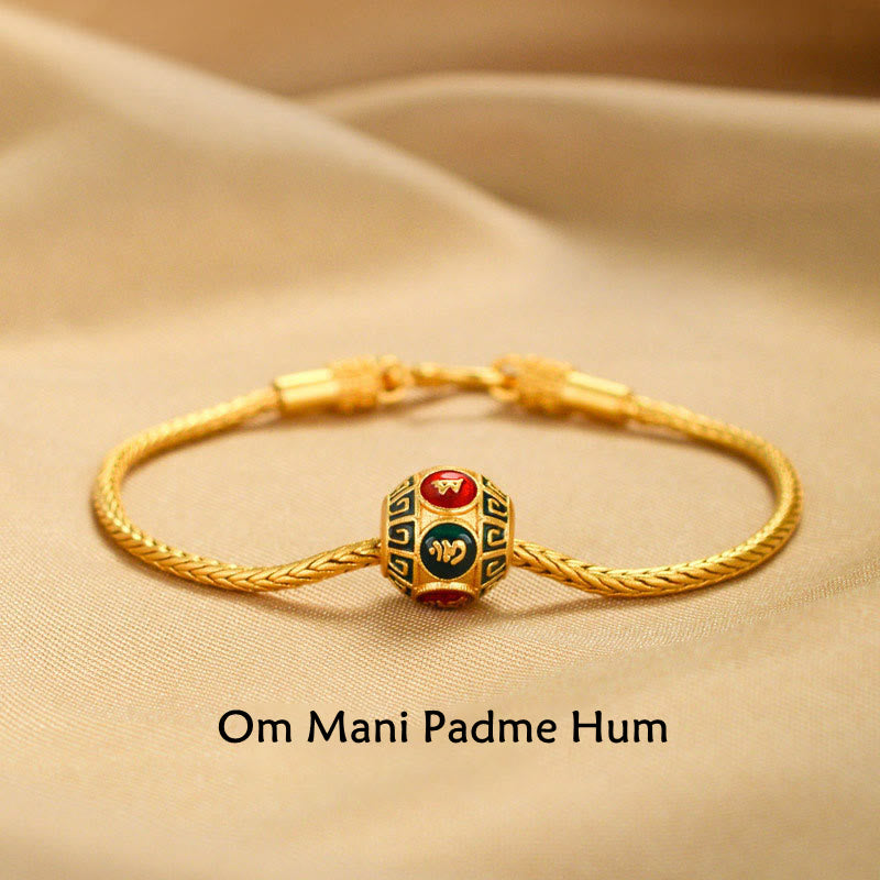 BWOOOH Tibetan 18K Gold Om Mani Padme Hum Lucky Koi Fish Fu Character Ingot Copper Coin Peace Bracelet