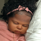 [New Series!] 20" Lifelike African American Handmade Hand Rooted Curly Black Hair Reborn Girl Doll Lerawa with Heartbeat💖 & Sound🔊