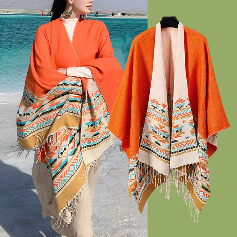 BWOOOH Tibetan Shawl Colorful Geometry Winter Cozy Travel