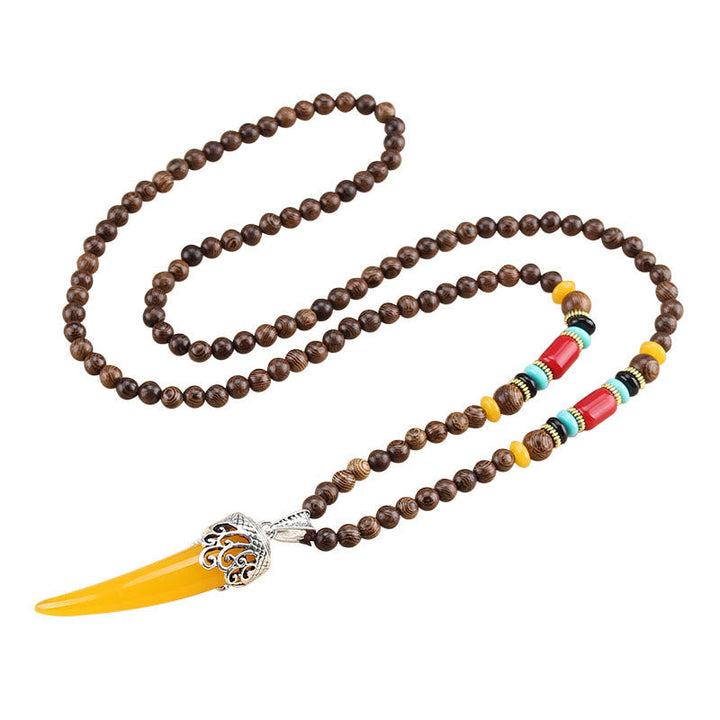 BWOOOH Wenge Wood Turquoise Stone Horn Style Protection Meditation Necklace Pendant