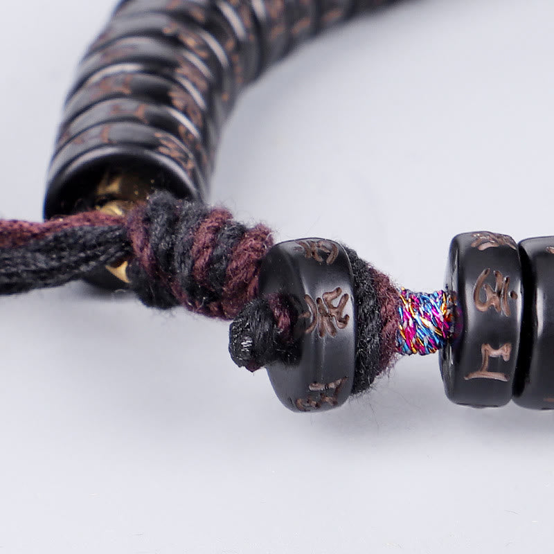 BWOOOH Tibetan Coconut Shell Beads Engraved Om Mani Padme Hum Mantra Positive String Bracelet
