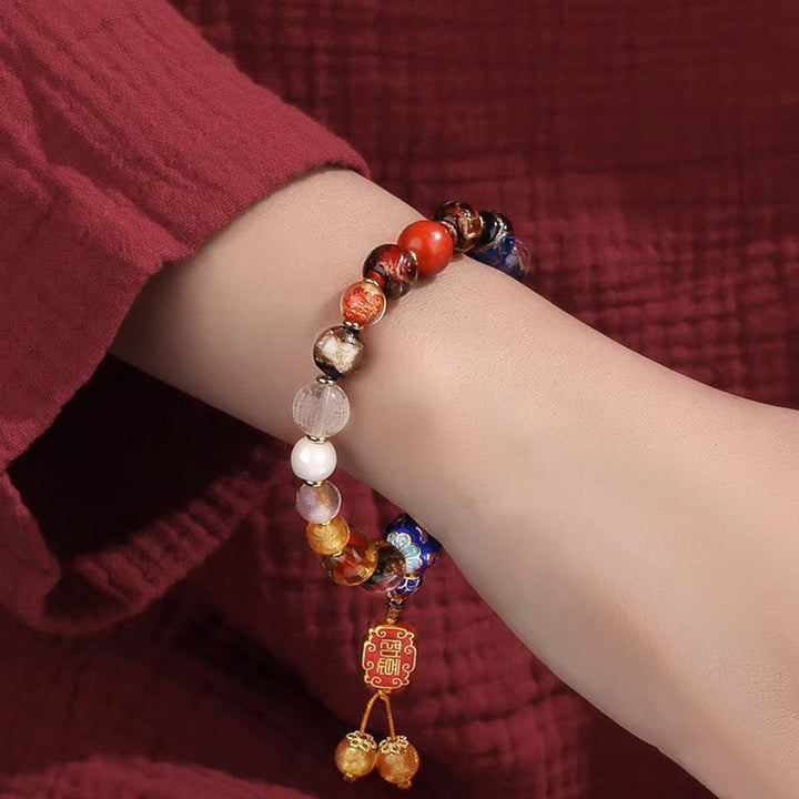 BWOOOH Tibetan Colorful Incense Ash Liuli Glass Bead Om Mani Padme Hum Dorje Vajra 18 Beads Wrist Mala