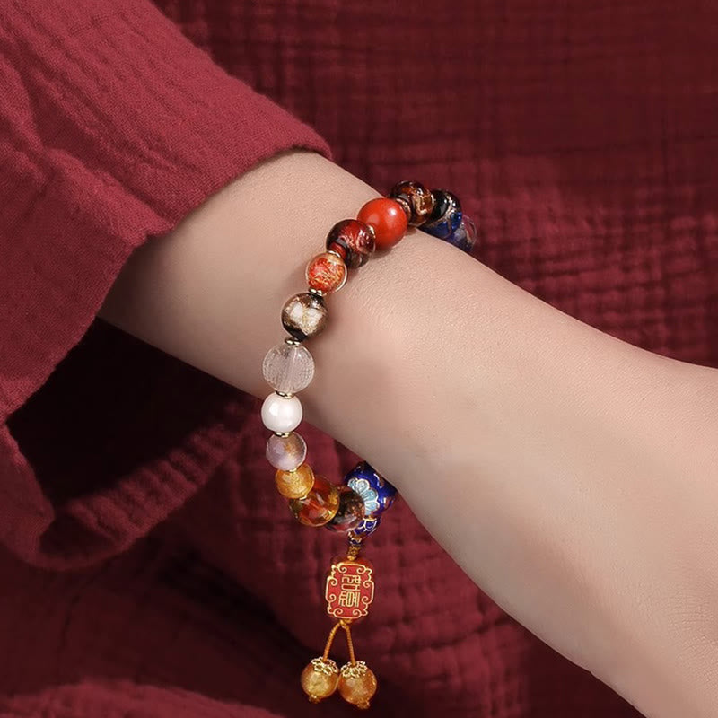 BWOOOH Tibetan Colorful Incense Ash Liuli Glass Bead Om Mani Padme Hum Dorje Vajra 18 Beads Wrist Mala