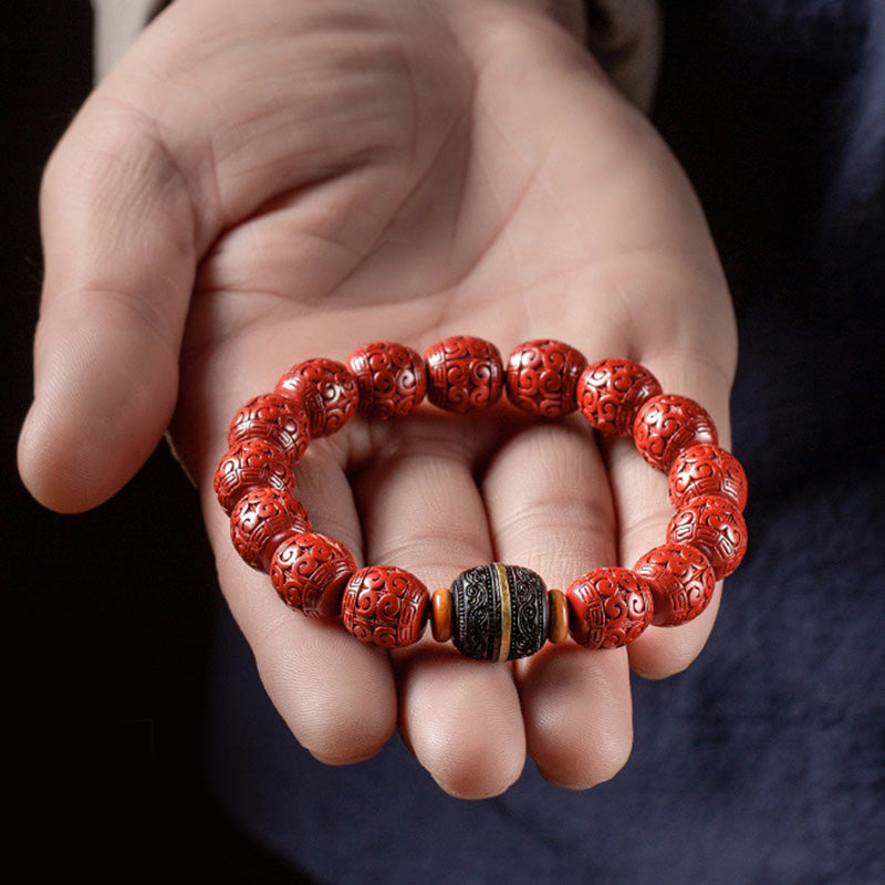 BWOOOH Natural Cinnabar Ebony Calm Blessing Bracelet  -  Cinnabar crystal healing bracelet for spiritual healing and mindful...
