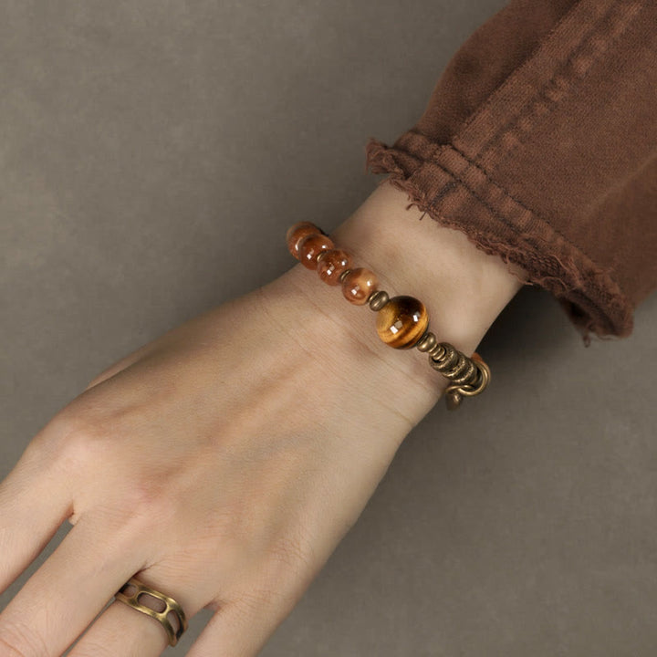 BWOOOH Kuka Seed Tiger Eye Gold Sheen Obsidian Brass Copper Wealth Luck Bracelet