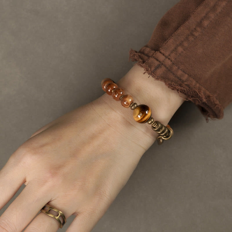 BWOOOH Kuka Seed Tiger Eye Gold Sheen Obsidian Brass Copper Wealth Luck Bracelet