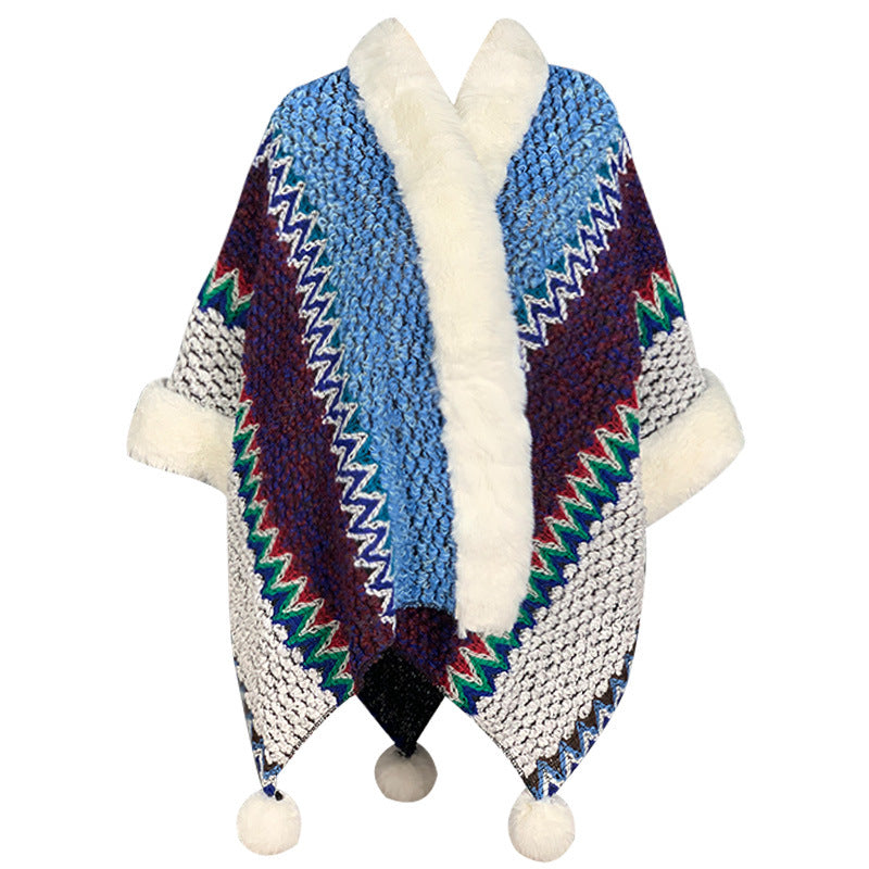 BWOOOH Tibetan Multicolored Striped Shawl Winter Cozy Tra