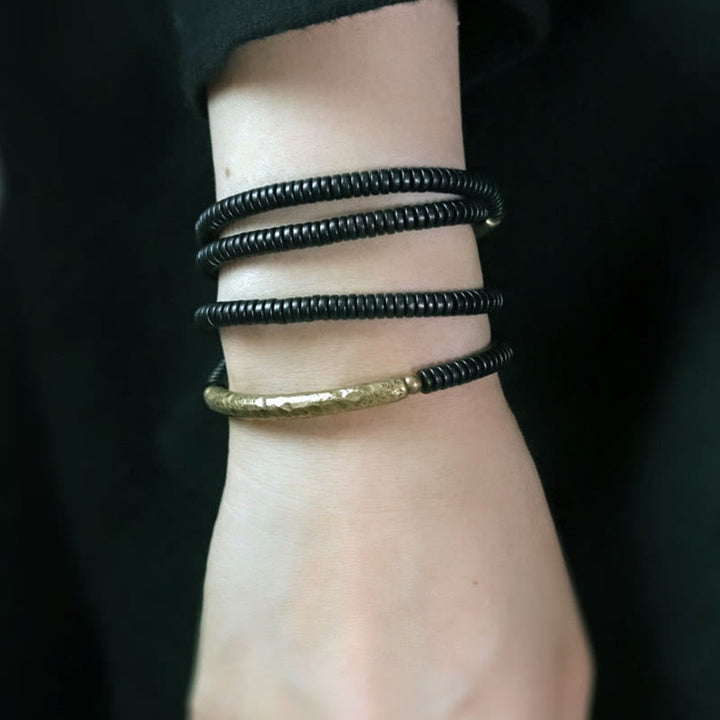 BWOOOH Ebony Wood Brass Copper Balance Multilayered Bracelet