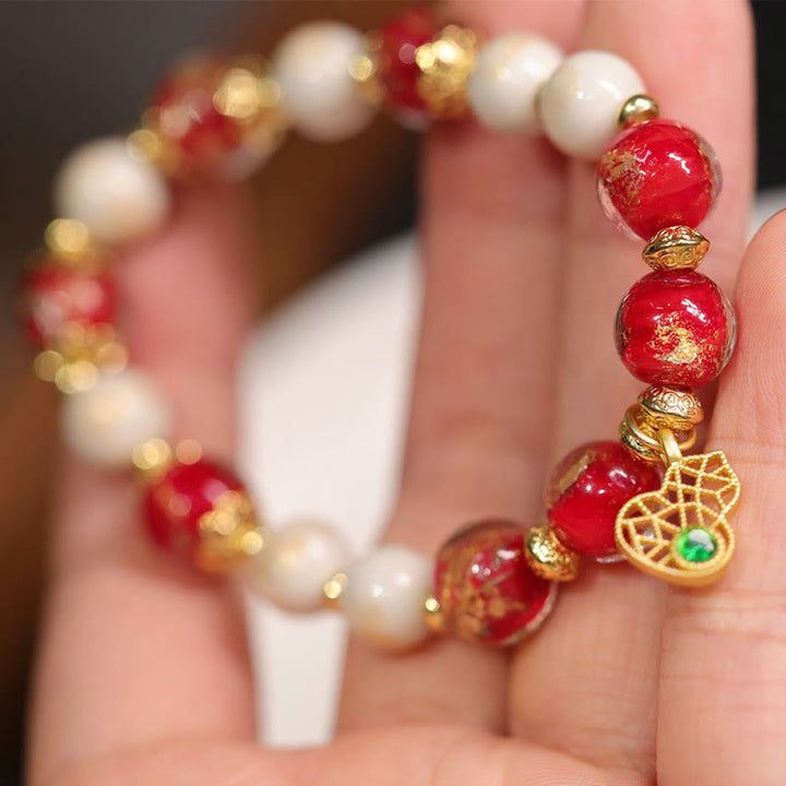 BWOOOH Gourd God Of Wealth Charm Fortune Liuli Glass Bead Incense Ash Porcelain Bead Bracelet