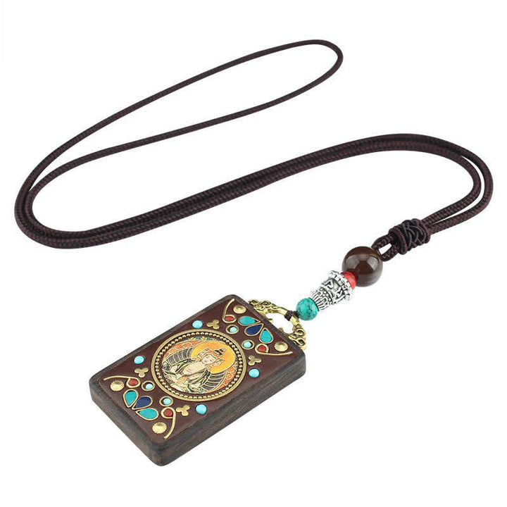 BWOOOH Tibet God of Wealth Thangka Ebony Peace Necklace Pendant
