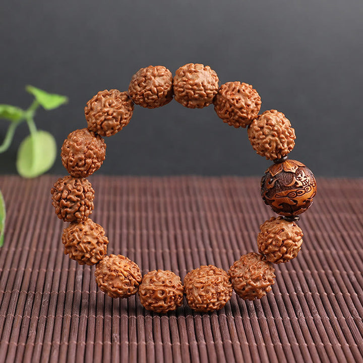 BWOOOH Tibet Rudraksha Bodhi Seed PiXiu Copper Coin Wealth Luck Bracelet | spiritual healing bracelet