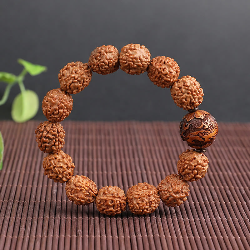 BWOOOH Tibet Rudraksha Bodhi Seed PiXiu Copper Coin Wealth Luck Bracelet | spiritual healing bracelet