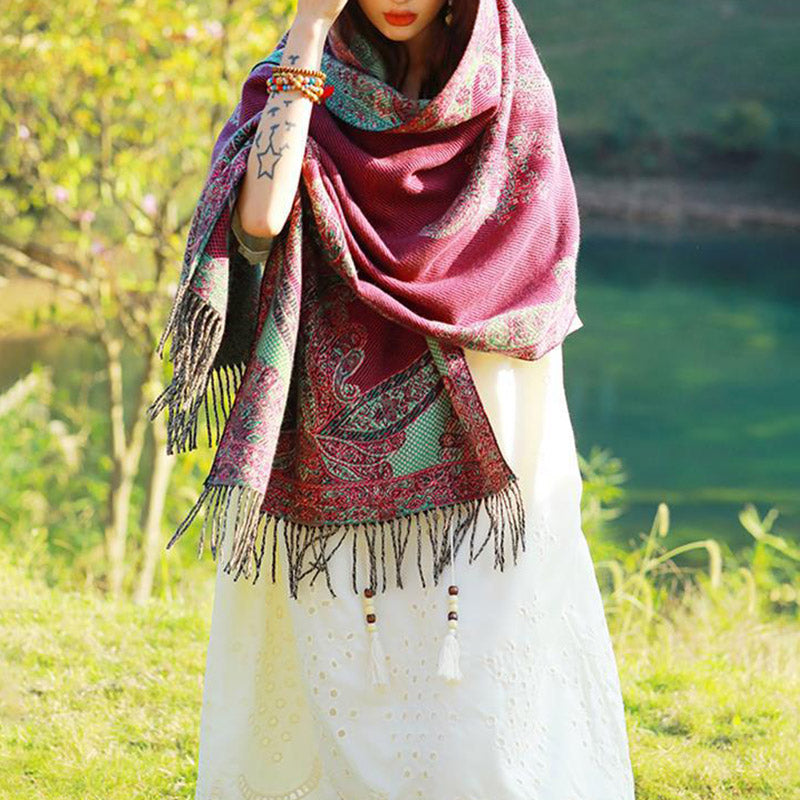 BWOOOH Tibetan Vine Leaves Pattern Design Shawl Cozy Trav