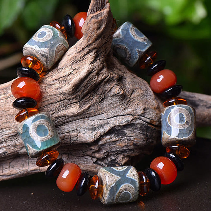 BWOOOH Tibetan Three-eyed Dzi Bead Agate Protection Happiness Bracelet | spiritual healing bracelet
