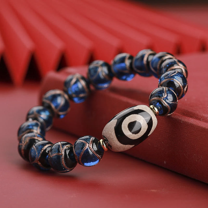 BWOOOH Tibetan Nine-Eye Dzi Bead Three-eyed Dzi Bead Liuli Glass Bead Wealth Bracelet | spiritual healing bracelet