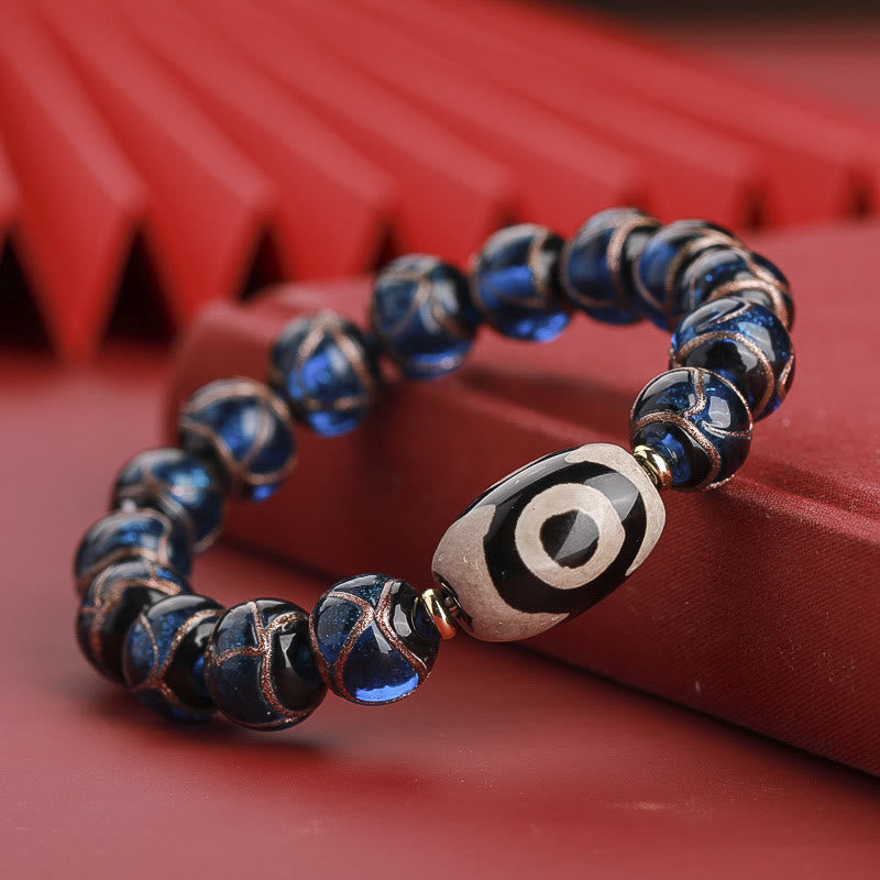 BWOOOH Tibetan Nine-Eye Dzi Bead Three-eyed Dzi Bead Liuli Glass Bead Wealth Bracelet | spiritual healing bracelet