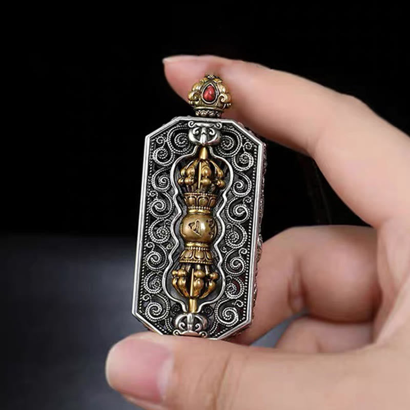 BWOOOH Tibetan Om Mani Padme Hum Dorje Vajra Rotatable Lotus Purity Rope Necklace Pendant