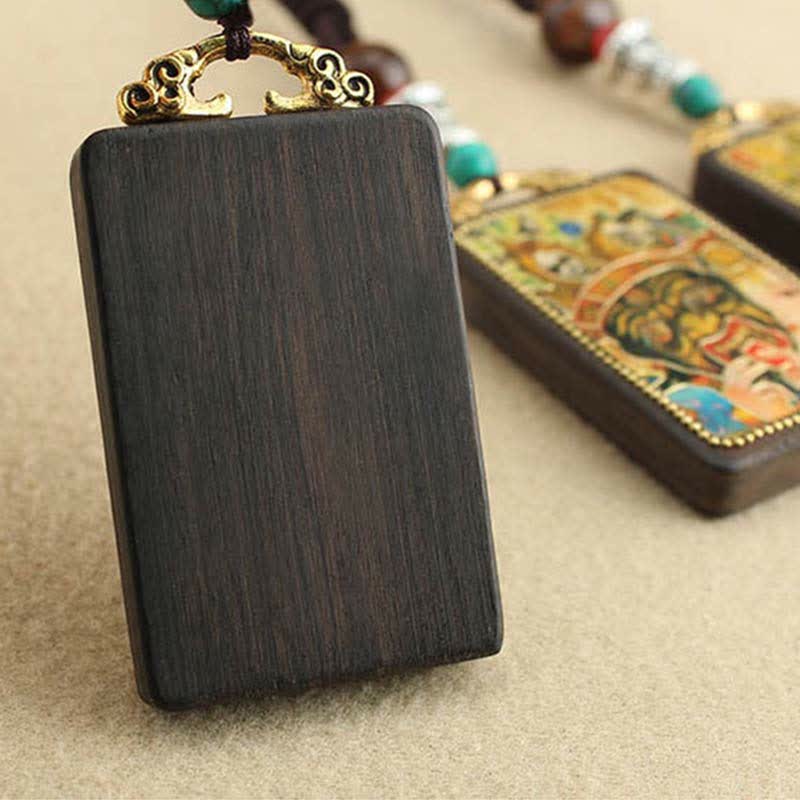 BWOOOH Tibet God of Wealth Thangka Ebony Peace Necklace Pendant