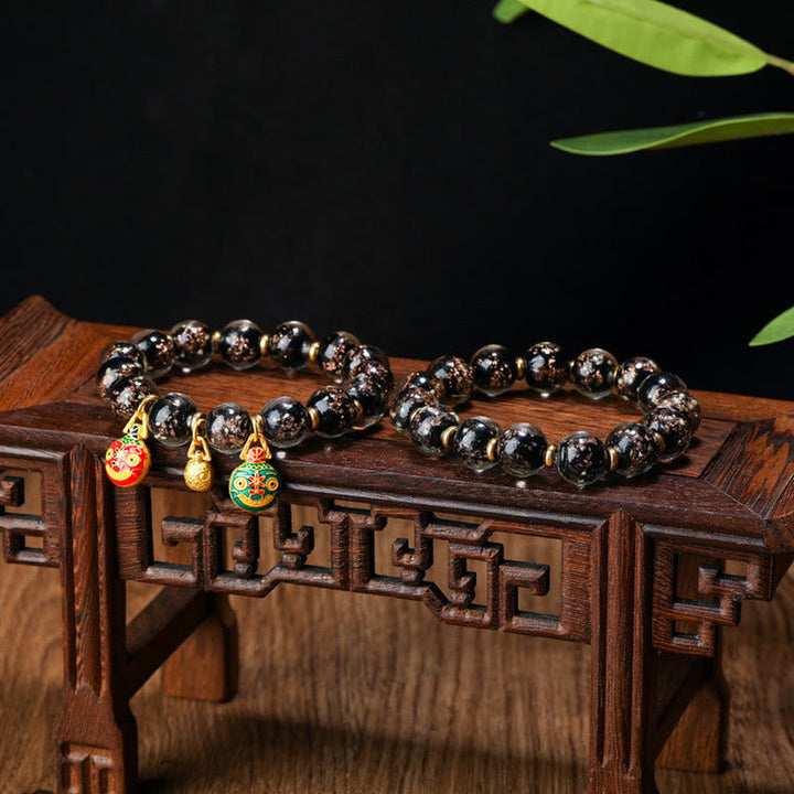BWOOOH Gold Swallowing Beast Family Charm Luminous Fluorescent Liuli Glass Bead Success Bracelet