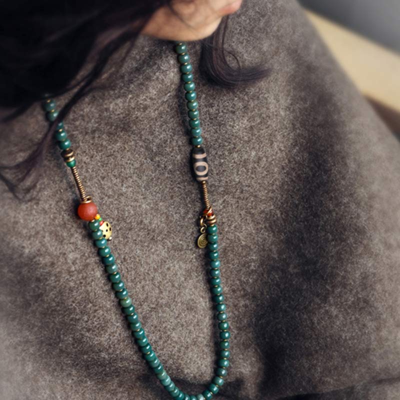 BWOOOH 108 Mala Beads Bodhi Seed Dzi Bead Wisdom Bracelet