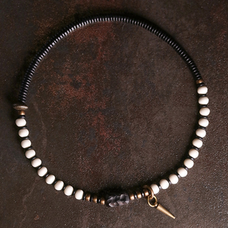 BWOOOH Bone Beads Ebony Wood Copper Strength Couple Bracelet