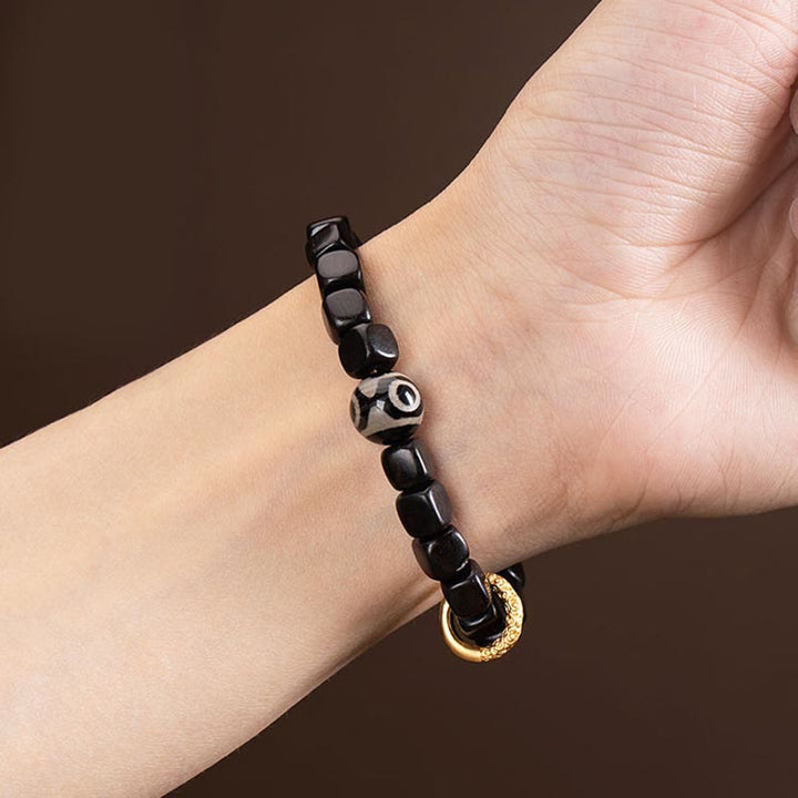 BWOOOH Tibetan Ebony Wood Dzi Bead Balance Calm Bracelet