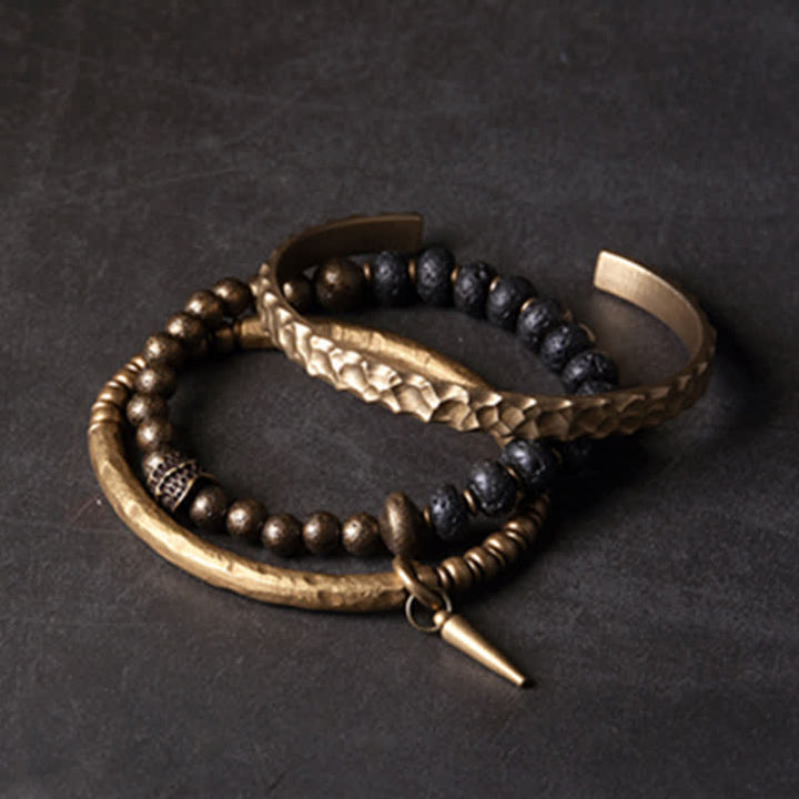 BWOOOH Lava Rock Stone Copper Balance Cuff Bracelet Bangle