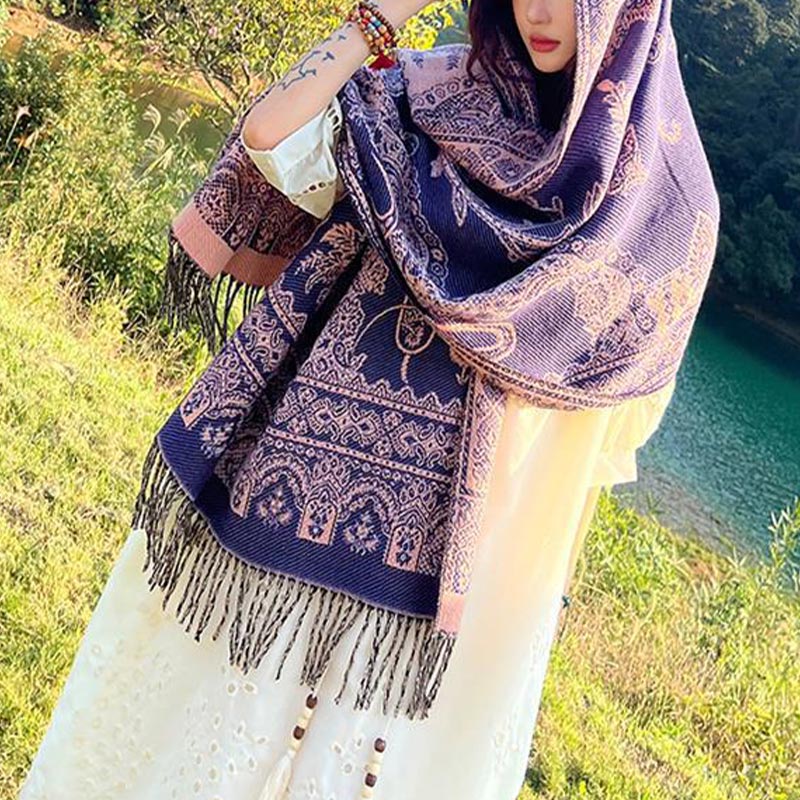 BWOOOH Vintage Tibetan Leaves Pattern Design Shawl Cozy T