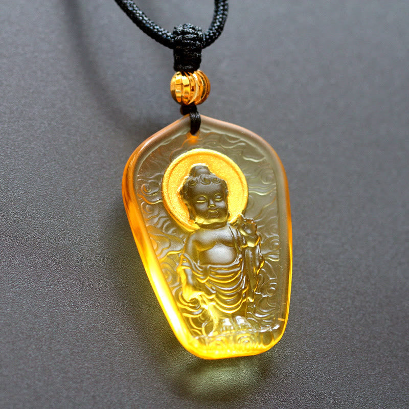 BWOOOH Tibetan Buddha Liuli Crystal Serenity Necklace Pendant