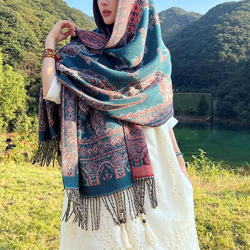 BWOOOH Vintage Tibetan Leaves Pattern Design Shawl Cozy T