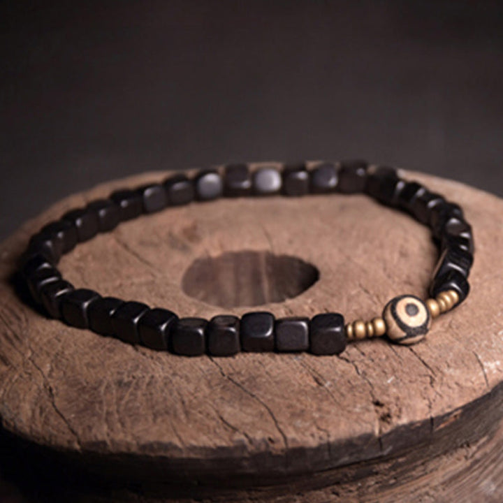 BWOOOH Ebony Wood Dzi Bead Copper Peace Couple Bracelet