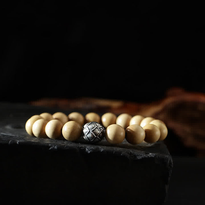 BWOOOH Tibet Peach Wood Lotus Cinnabar Bagua Yin Yang Luck Wealth Bracelet