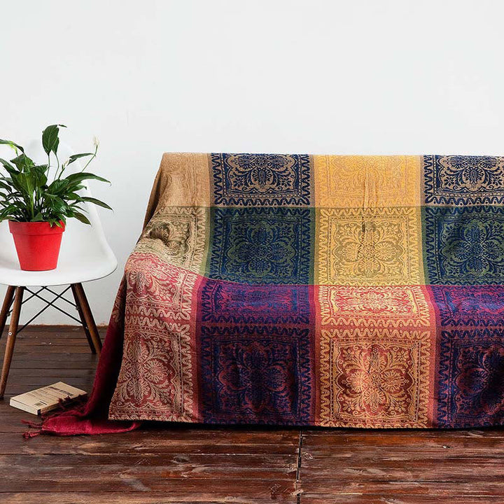 BWOOOH Tibetan Floral Pattern Hand-Dyed Craftsman Blanket