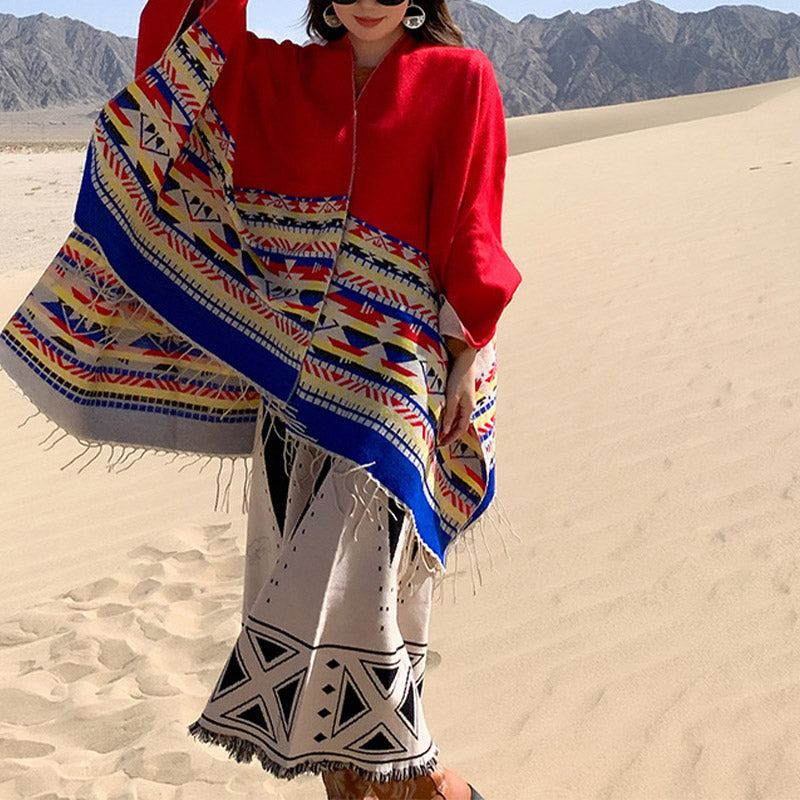 BWOOOH Tibetan Shawl Colorful Geometry Winter Cozy Travel