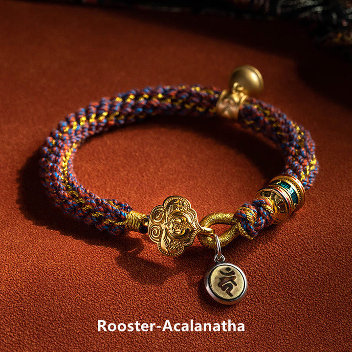 BWOOOH 925 Sterling Silver Chinese Zodiac Natal Buddha Om Mani Padme Hum Luck Bell Braided String Bracelet