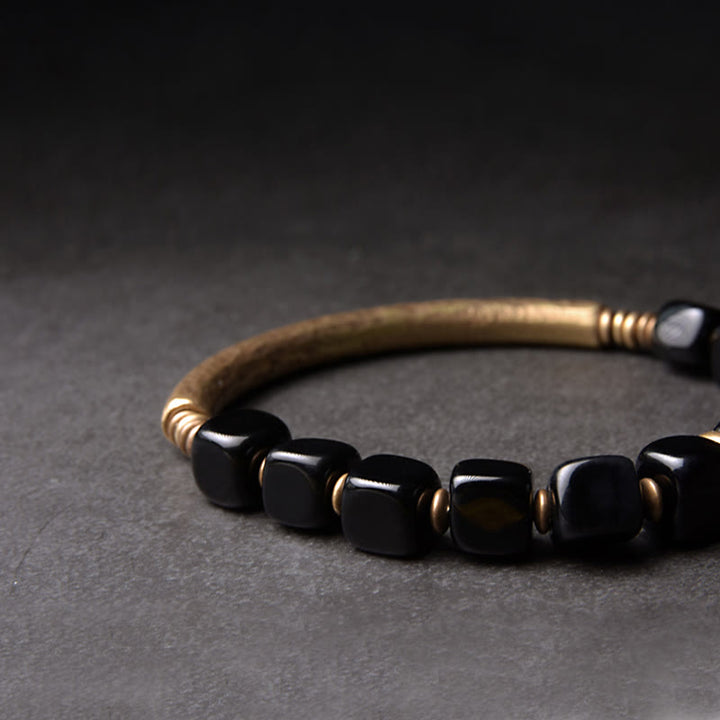 BWOOOH Black Obsidian Crystal Copper Strength Couple Bracelet