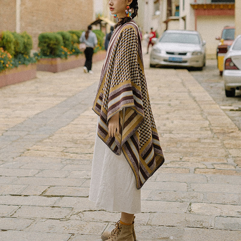 BWOOOH Tibetan Shawl Classic Pattern Winter Cozy Warm Tra