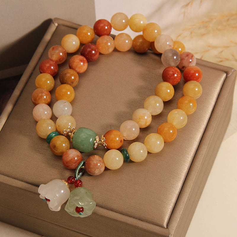BWOOOH Tibet Natural Golden Silk Jade Double Layer Bell Orchid Luck Bracelet
