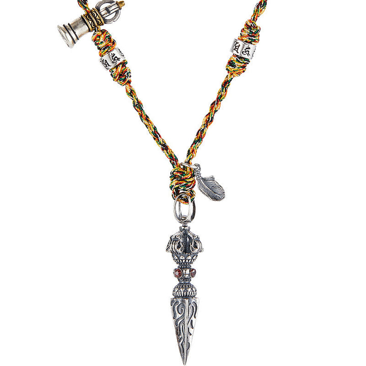 BWOOOH Tibetan Handmade 925 Sterling Silver Dorje Vajra Om Mani Padme Hum Feather Strength Necklace Pendant