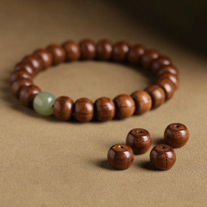 BWOOOH Natural Abelia Biflora Wood Hetian Jade Bamboo Bead Warding Off Evil Spirits Bracelet