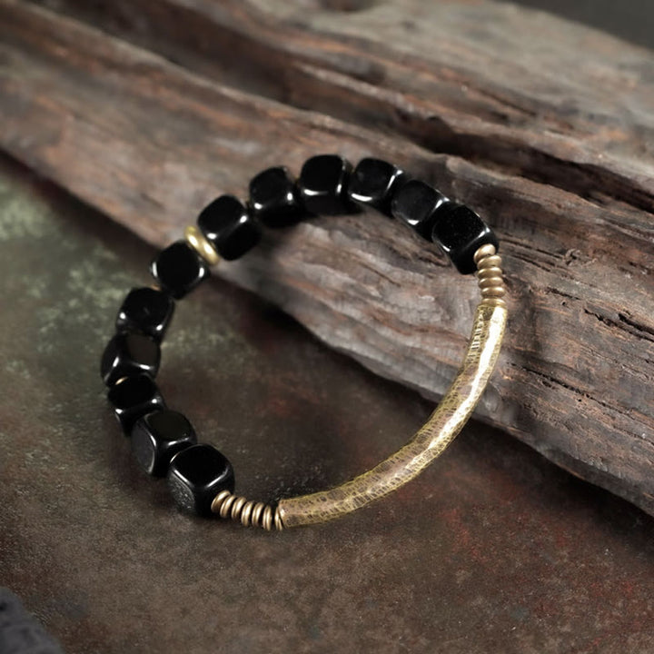 BWOOOH Black Obsidian Crystal Copper Strength Couple Bracelet