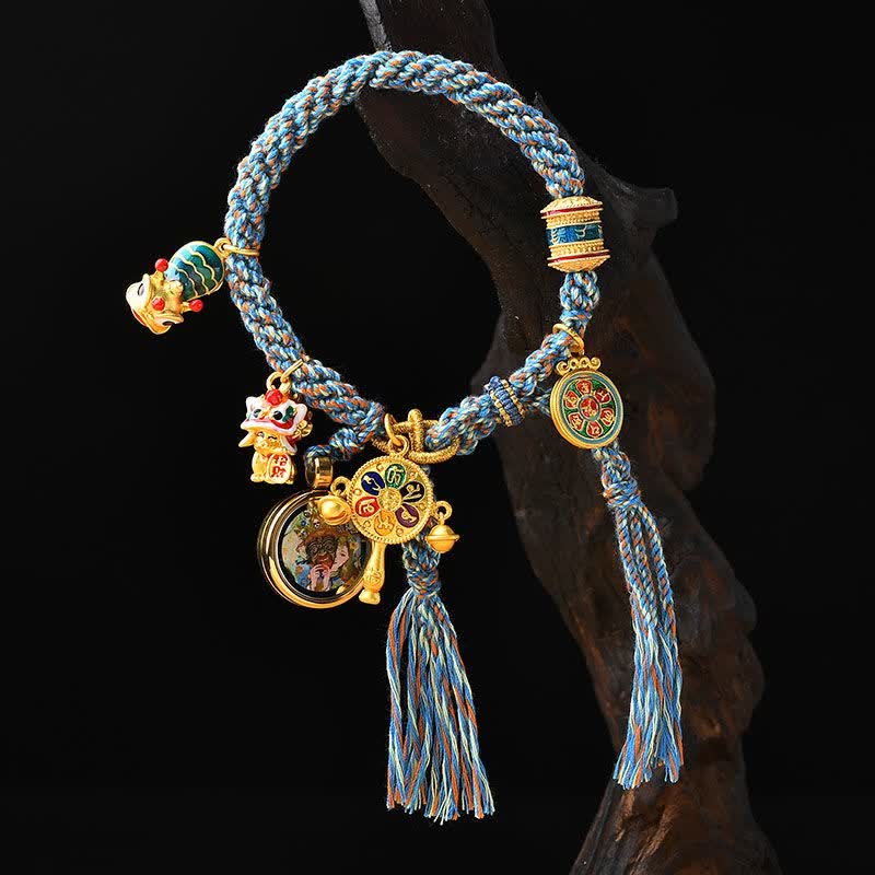 BWOOOH Tibetan Zakiram Goddess of Wealth Thangka Luck Prayer Wheel Braid String Bracelet