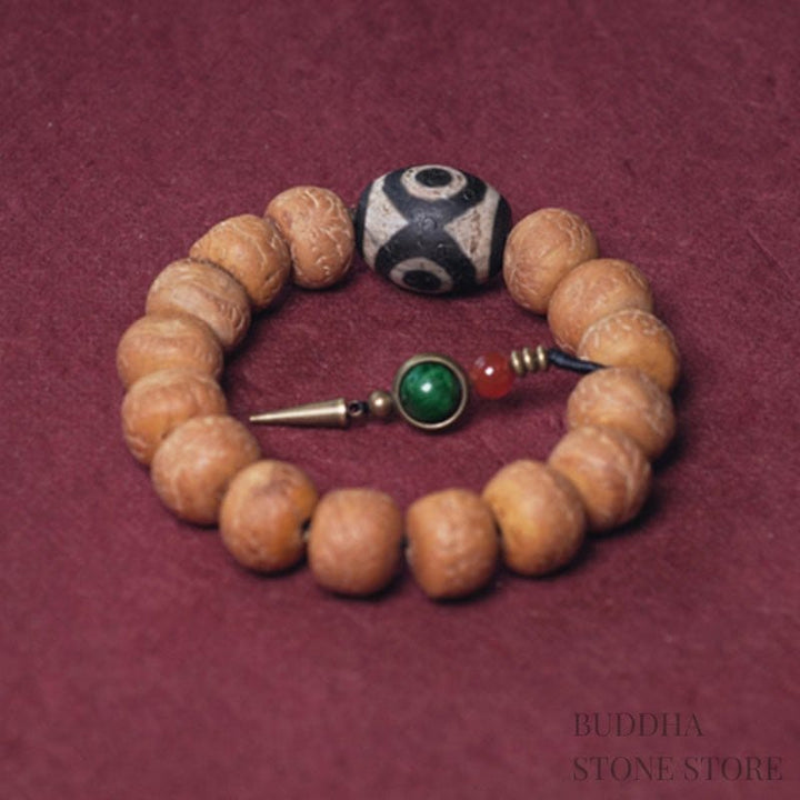 BWOOOH Tibet Bodhi Seed Dzi Bead Peace Charm Wrist Mala Bracelet