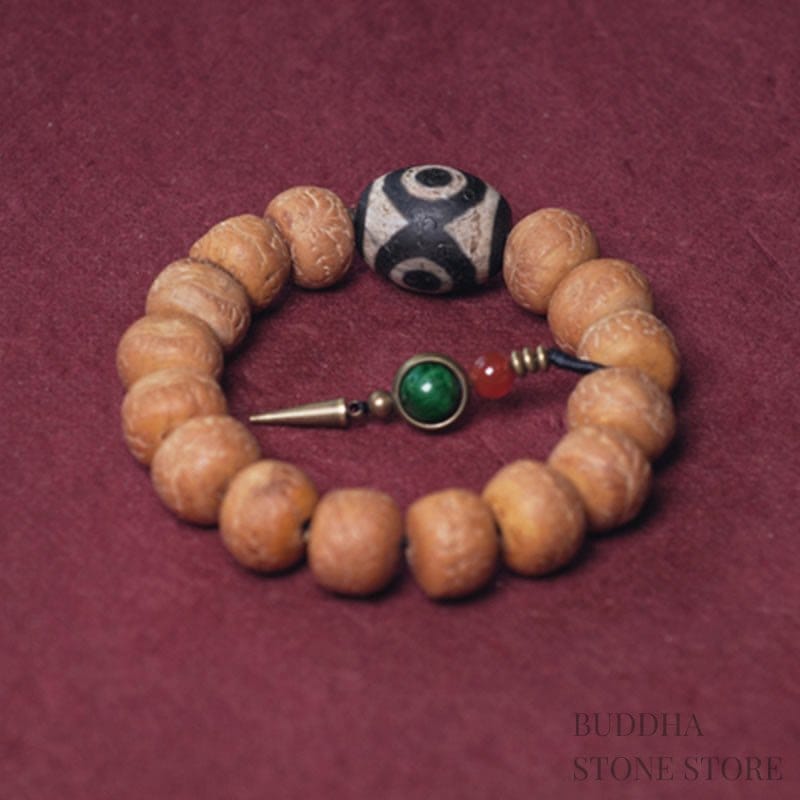 BWOOOH Tibet Bodhi Seed Dzi Bead Peace Charm Wrist Mala Bracelet
