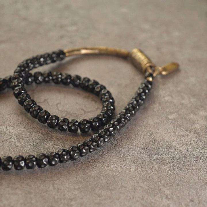 BWOOOH Retro Coconut Shell Brass Copper Happiness Triple Wrap Bracelet