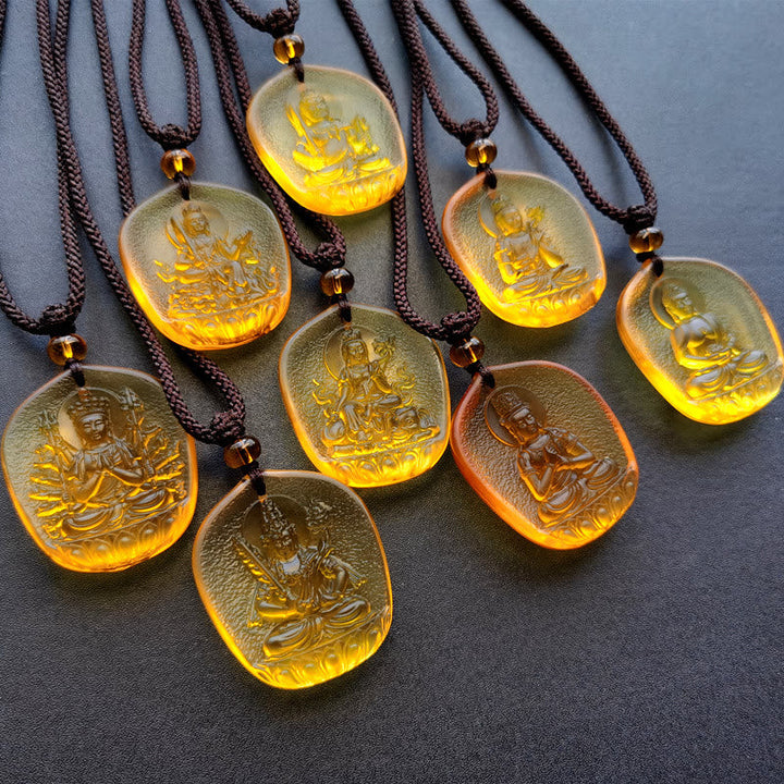 BWOOOH Chinese Zodiac Natal Buddha Blessing Liuli Crystal Compassion Necklace Pendant