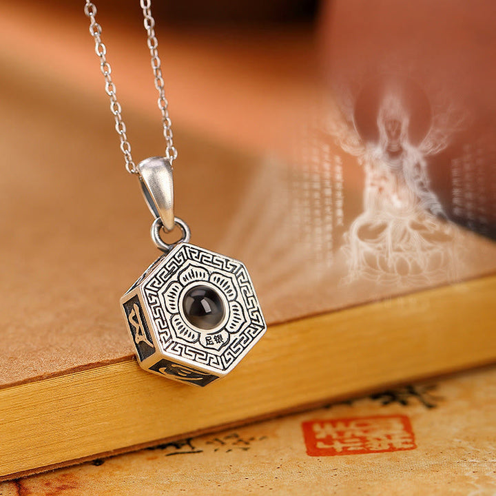 BWOOOH 990 Sterling Silver Tibetan Om Mani Padme Hum Lotus Love Projection Necklace Pendant